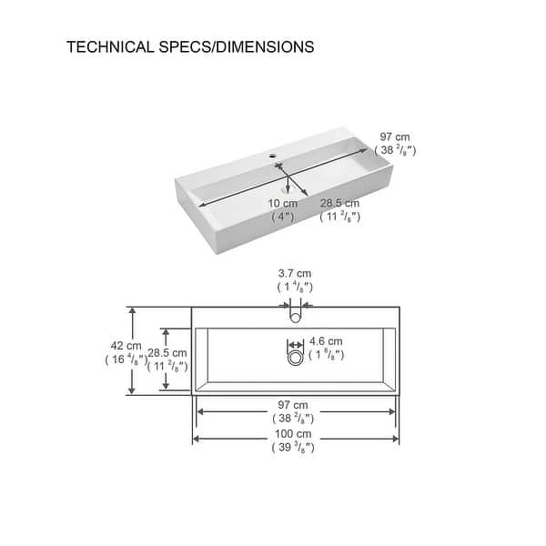 Eridanus 40" Elongated White Bathroom Vanity Trough Sink Bed Bath